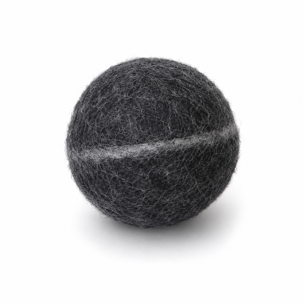 The Mayberry Wool Fetch Ball - charcoal felted wool ball, close up