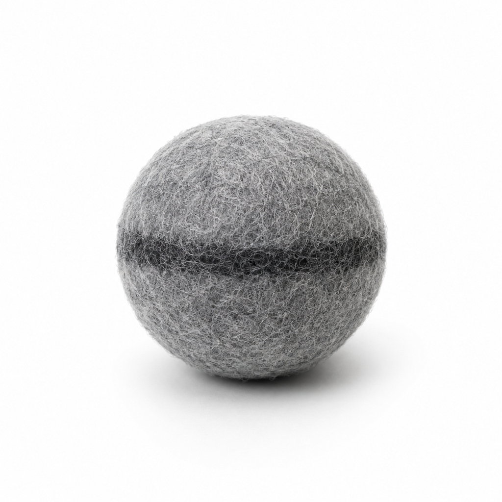 The Mayberry Wool Fetch Ball - stone grey felted wool ball, close up